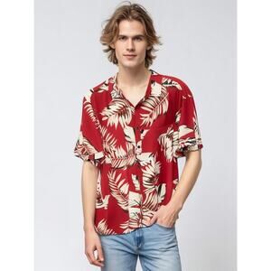 McEDAR‎ Men's 3XL Red Tropical Hawaiian Floral Short Sleeve Shirt